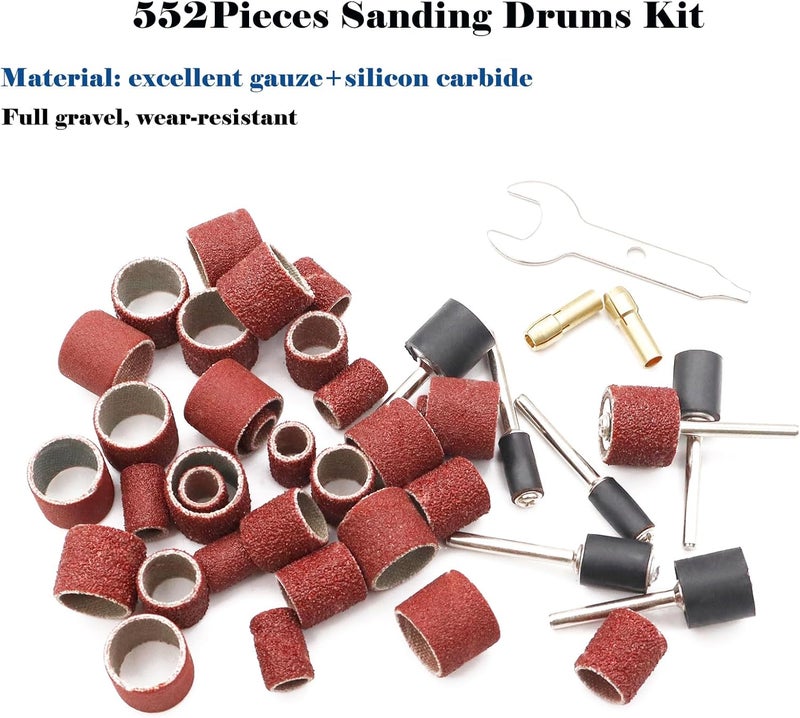 Tnisesm 552Pcs Aluminum Oxide Sanding Drum Set,Including 525 Pieces 80 120 150 240 320 400 600 Grit Drum Sander Sanding Sleeves and 24 Pieces Drum Mandrels for Dremel Rotary Tool,Sanding Drums - Image 4